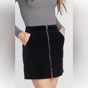 Marine Layer Black Velvet Mini Skirt with Front Zipper